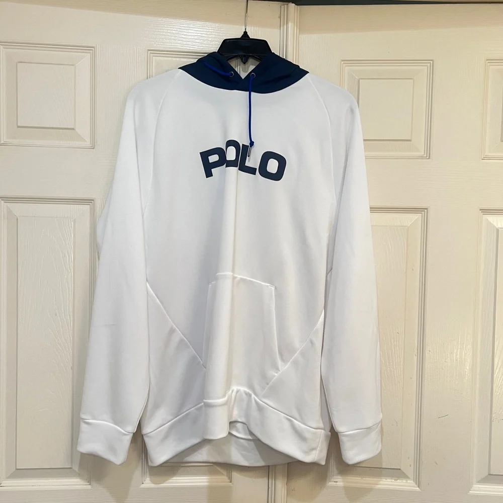 Polo Ralph‎ Lauren white Performance Terry Hoodie Men XL FLAWED READ BELLOW
